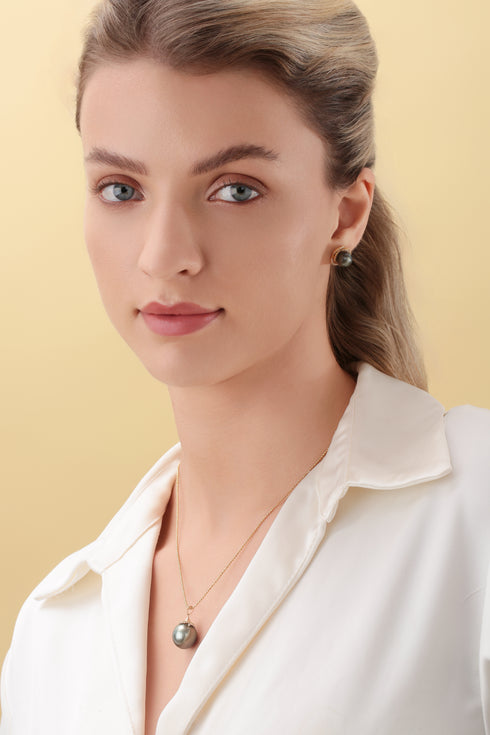 Large Tahitian Pearl Pendant Gold Bead Necklace - House Of Pearls